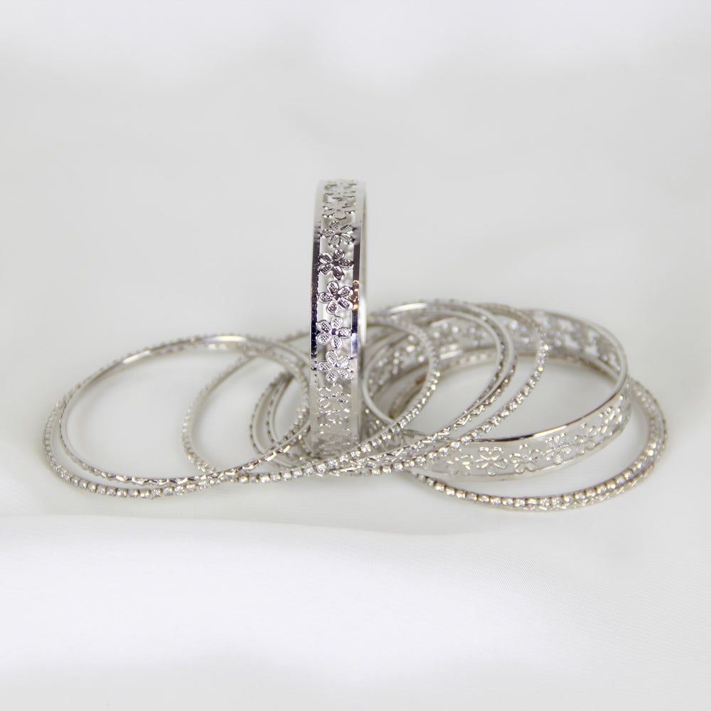 Crystal Accent Silver Bangles