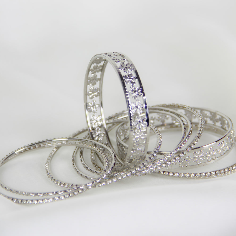 Crystal Accent Silver Bangles