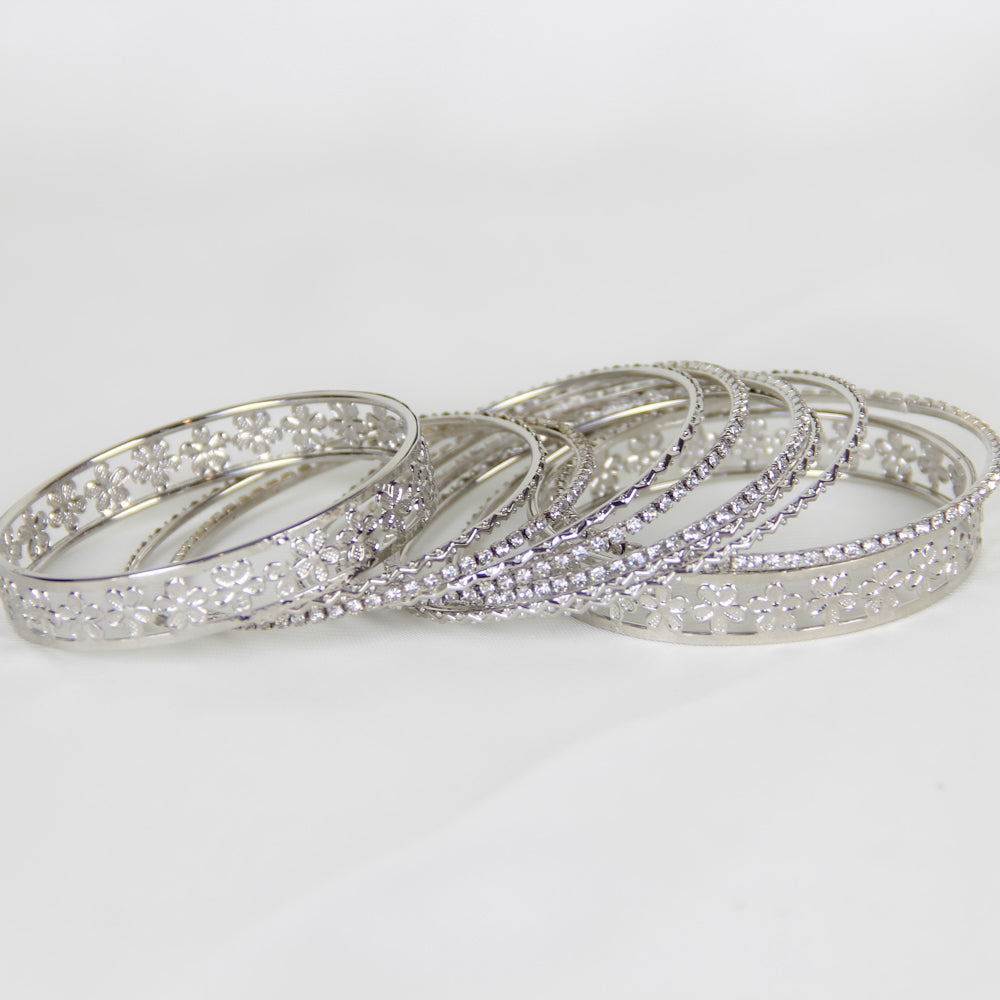 Crystal Accent Silver Bangles
